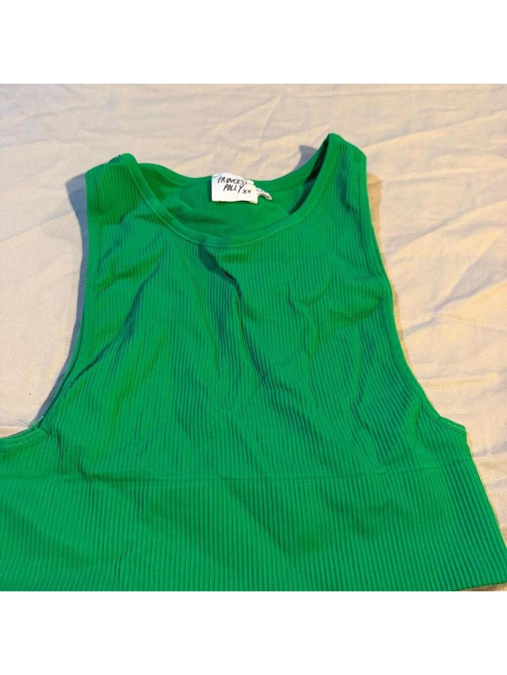 Princess Polly Green Ribbed Crop Tank Top Size S/M